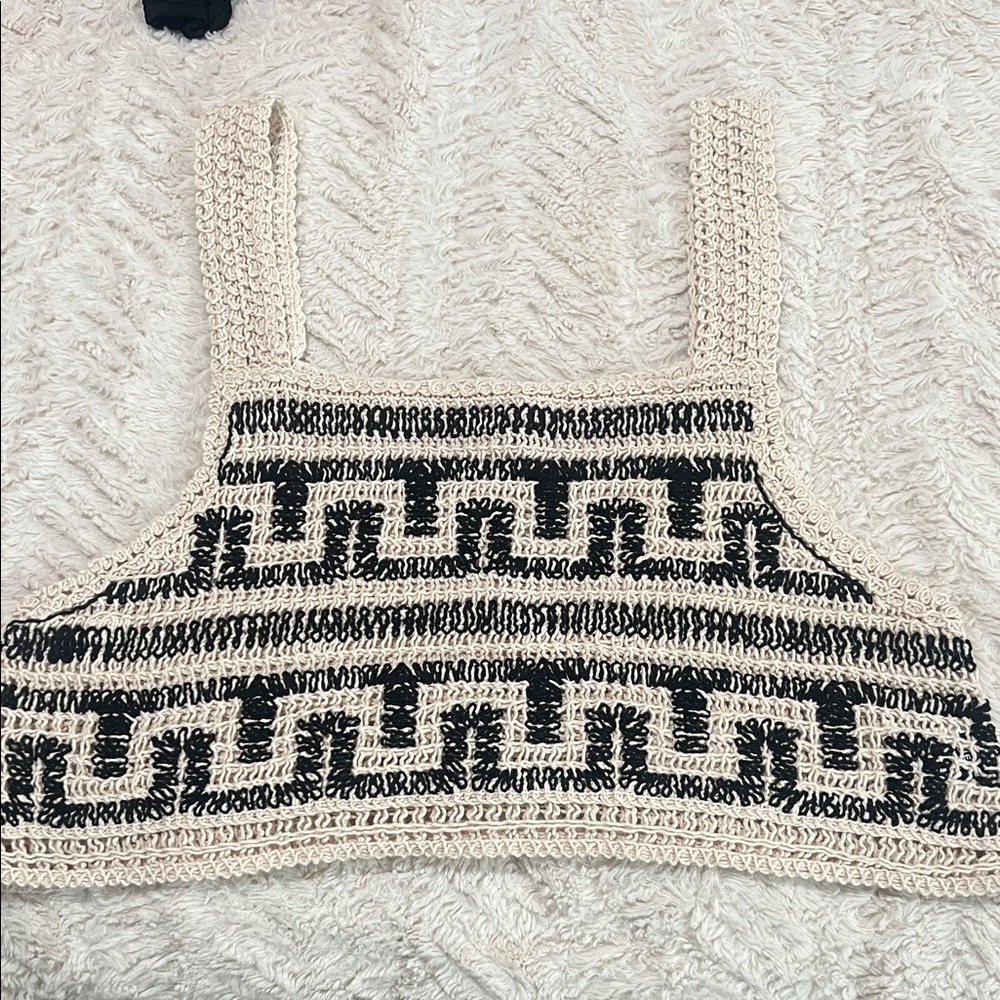 SHEIN Black and Cream Crochet Tank Top